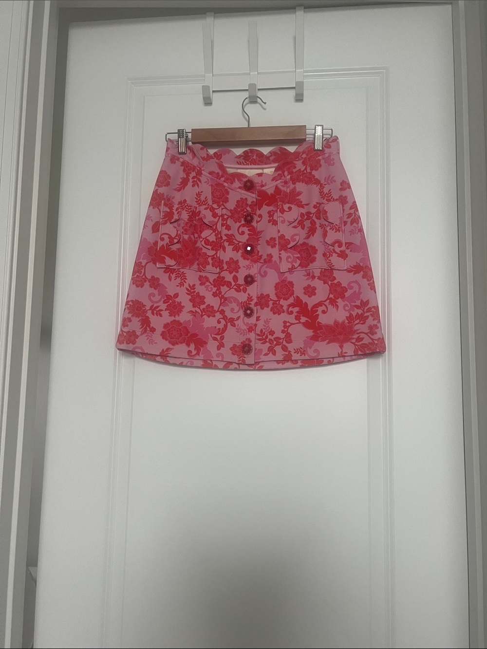 Anthropologie Pink Floral Button-Front Mini Skirt